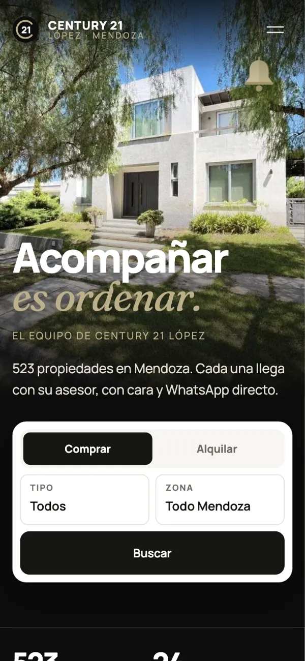 Portada de la web de una inmobiliaria en el celular