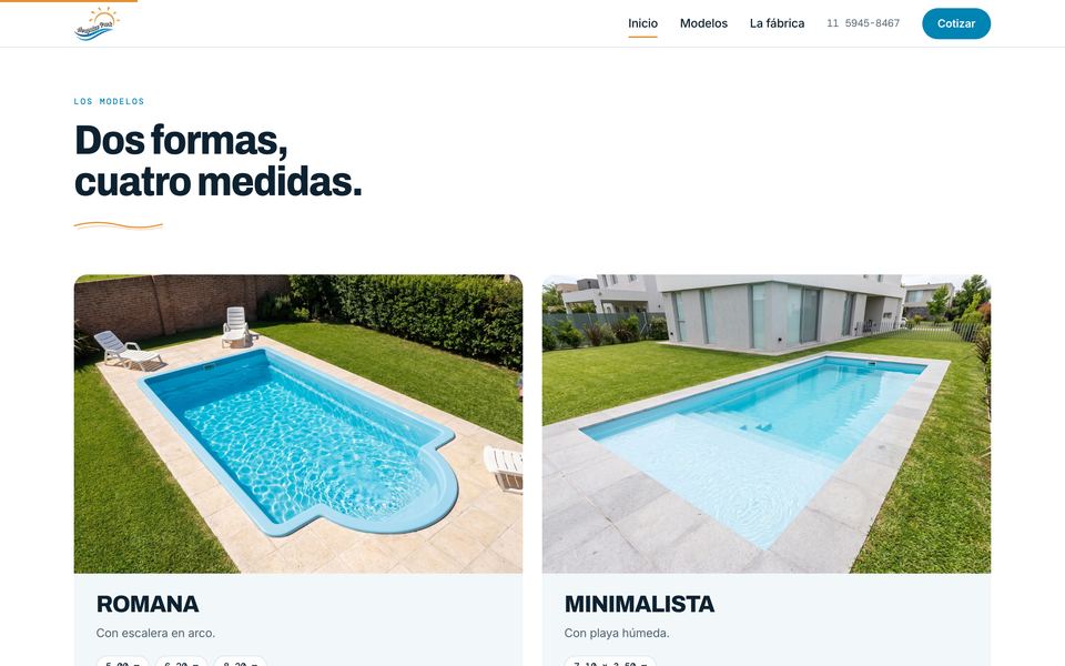 Modelos de piletas con sus medidas