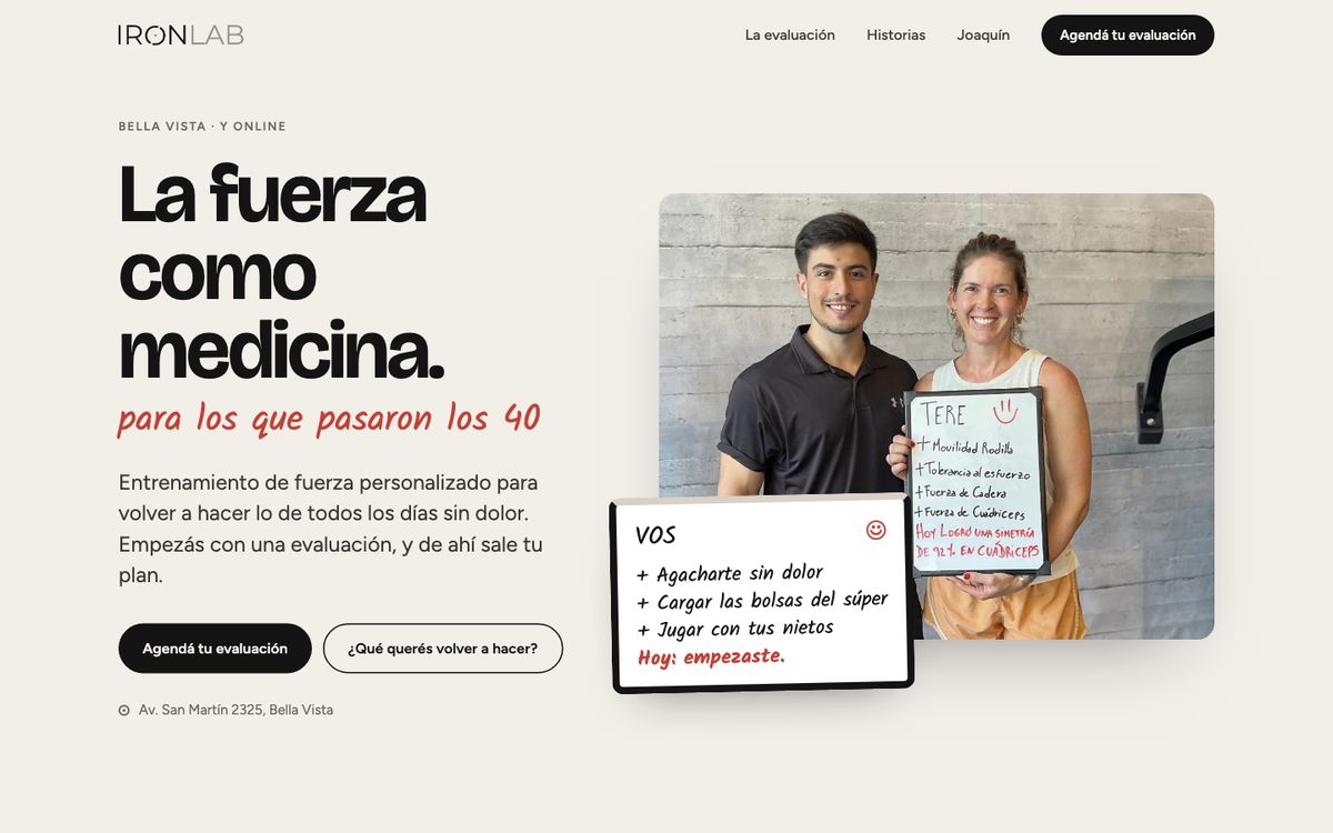 Página web de IRON LAB, entrenamiento de fuerza en Bella Vista