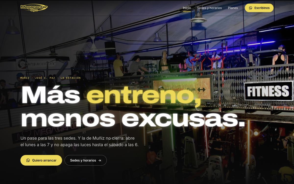 Página web de Megacenter Gym, gimnasio en San Miguel y José C. Paz