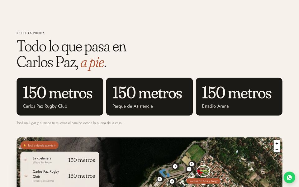 Sección de distancias a pie hasta el rugby, el rally y el Arena