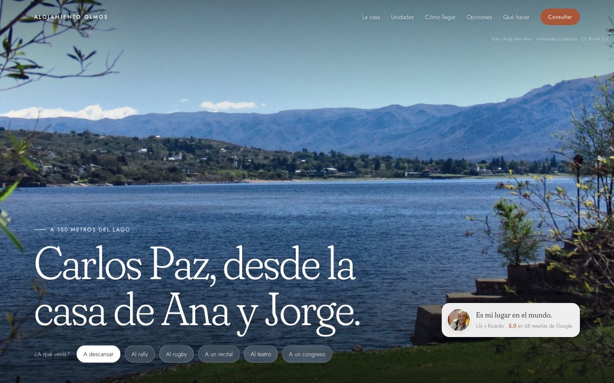 Página web de Alojamiento Olmos, alquiler temporario en Villa Carlos Paz